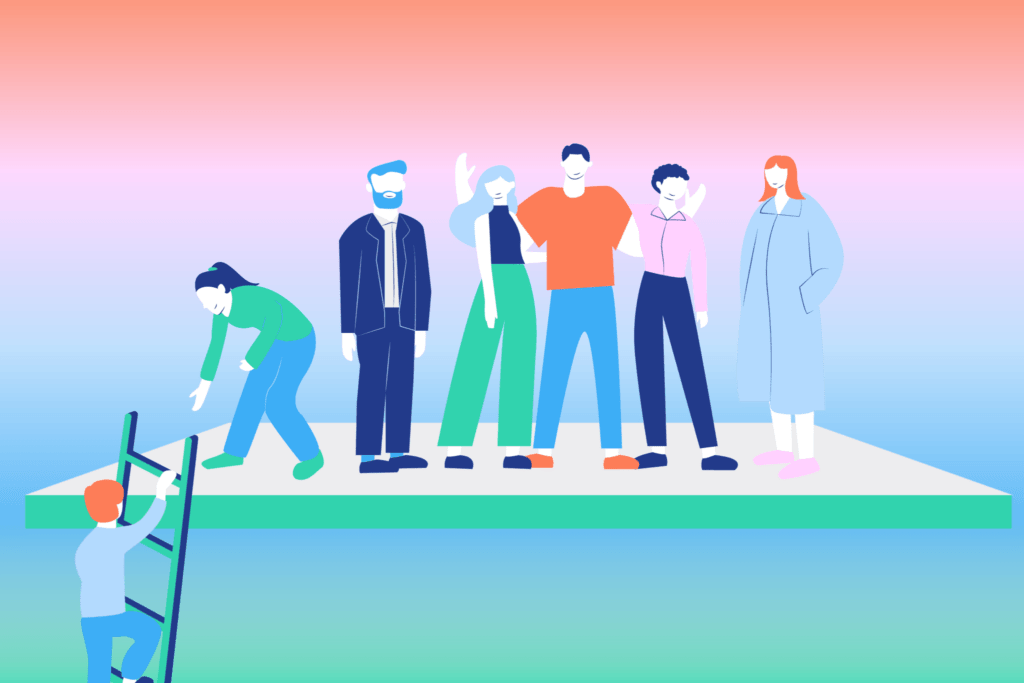 Representación de diversidad LGBTQIA+ y trabajo colaborativo en entornos inclusivos