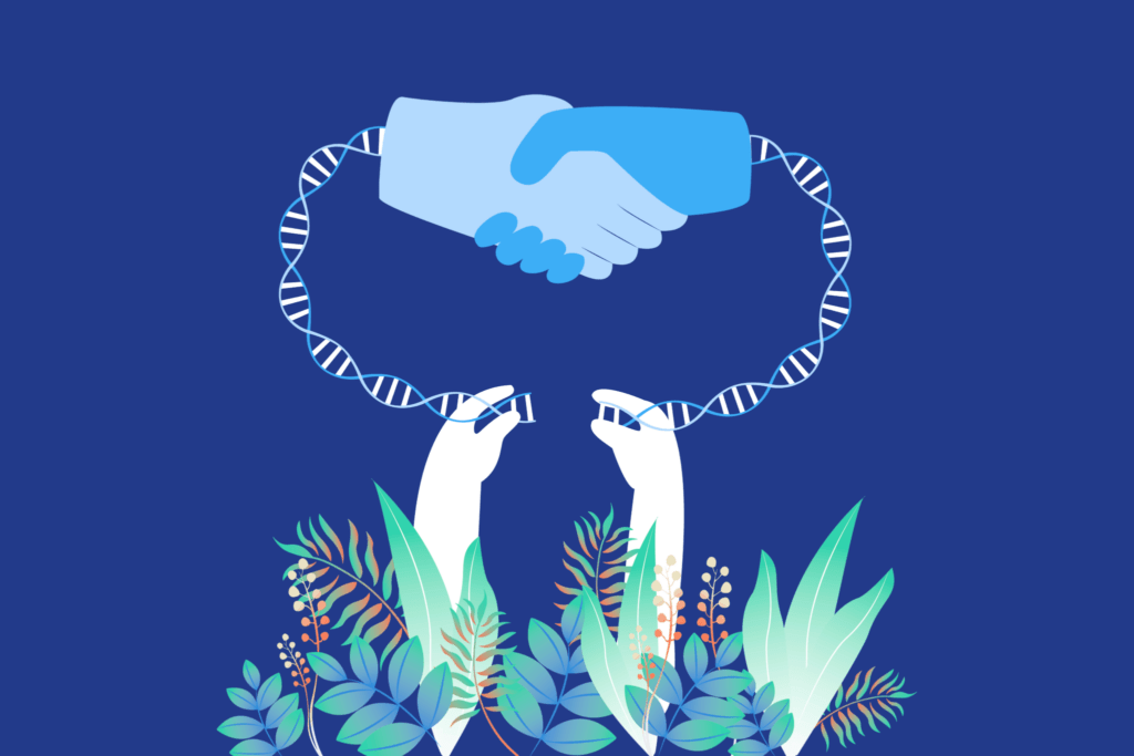 Manos unidas y elementos naturales que representan la aplicación de criterios ASG en la gestión corporativa