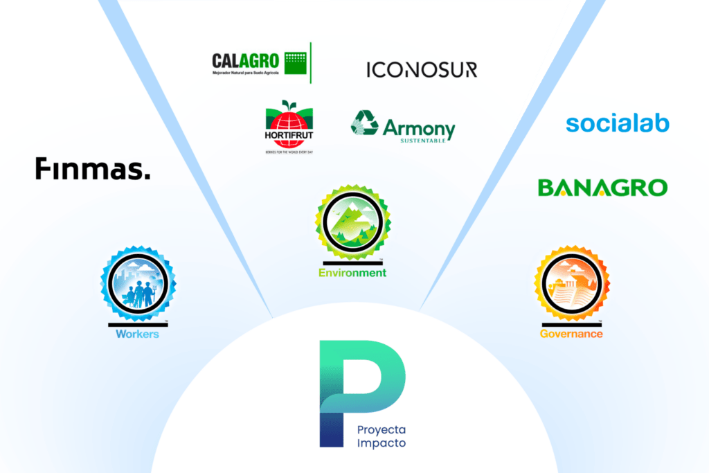 Proyecta Impacto apoyando a empresas como Calagro, Iconosur, Banagro, Armony, Socialab y Hortifrut en la implementación de estrategias ASG y certificaciones en sostenibilidad