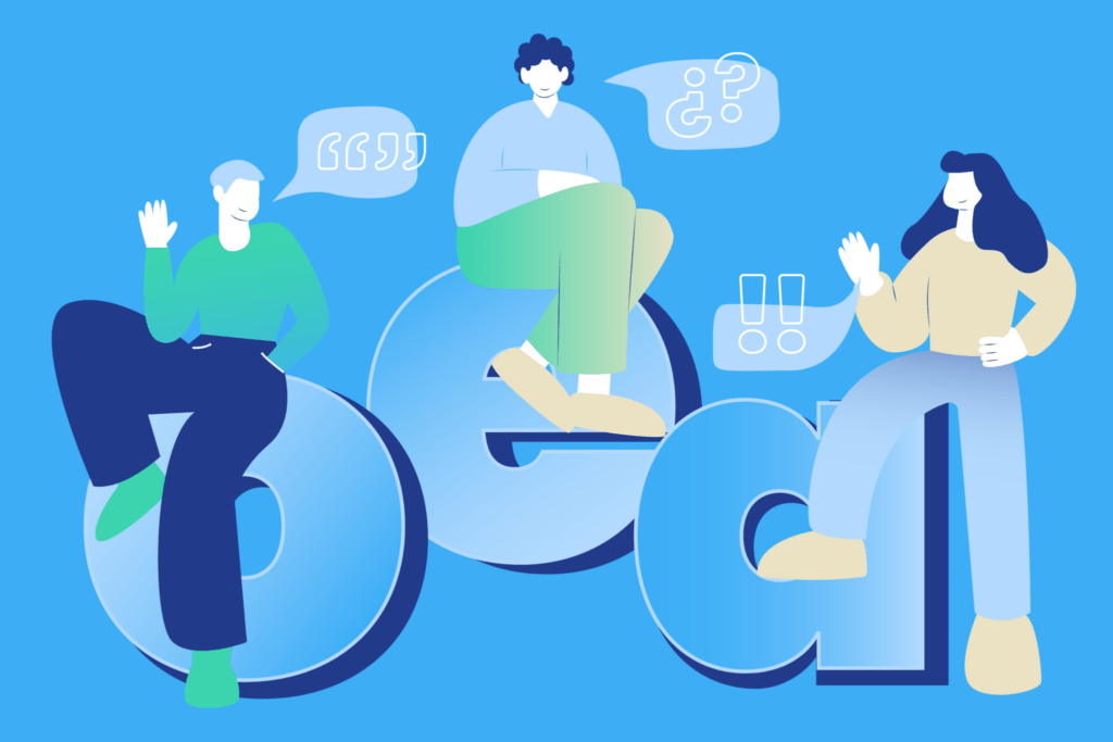 Personas dialogando y aplicando lenguaje inclusivo en espacios de comunicación