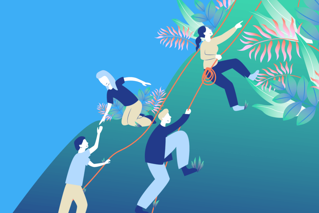 Personas subiendo una colina, emulando lo que significan los retos en sostenibilidad