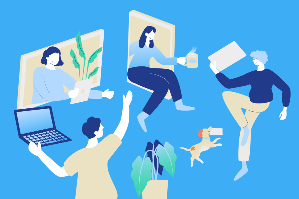 Personas interactuando en un entorno laboral flexible que representa el bienestar de los trabajadores