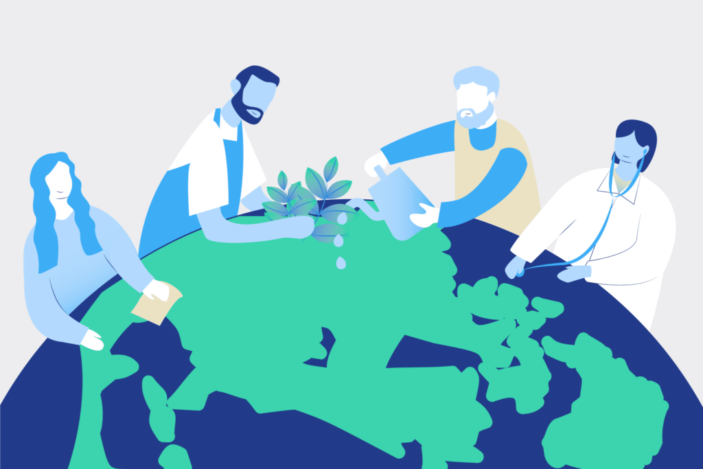 Ilustración que representa la crisis social y ambiental en el mundo