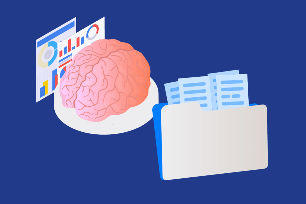 Ilustración de análisis de datos y documentos representando la elaboración de un Reporte de sostenibilidad o memoria integrada