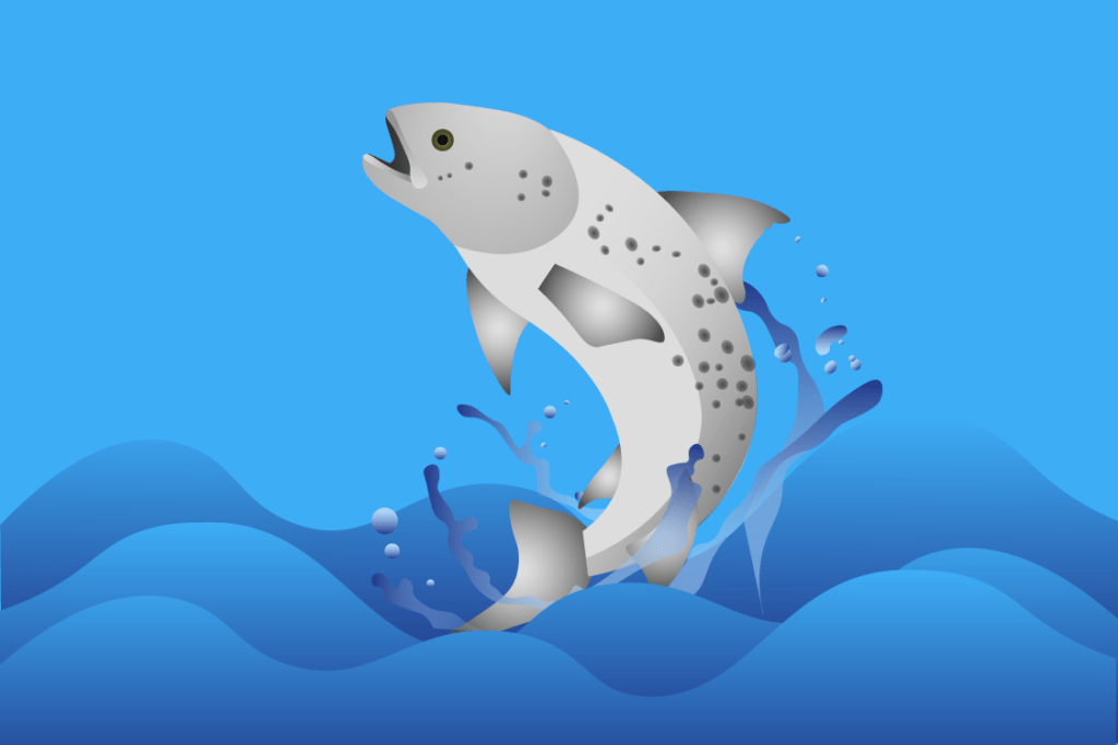 Salto de pez representando el desafío de las salmoneras frente al cambio climático