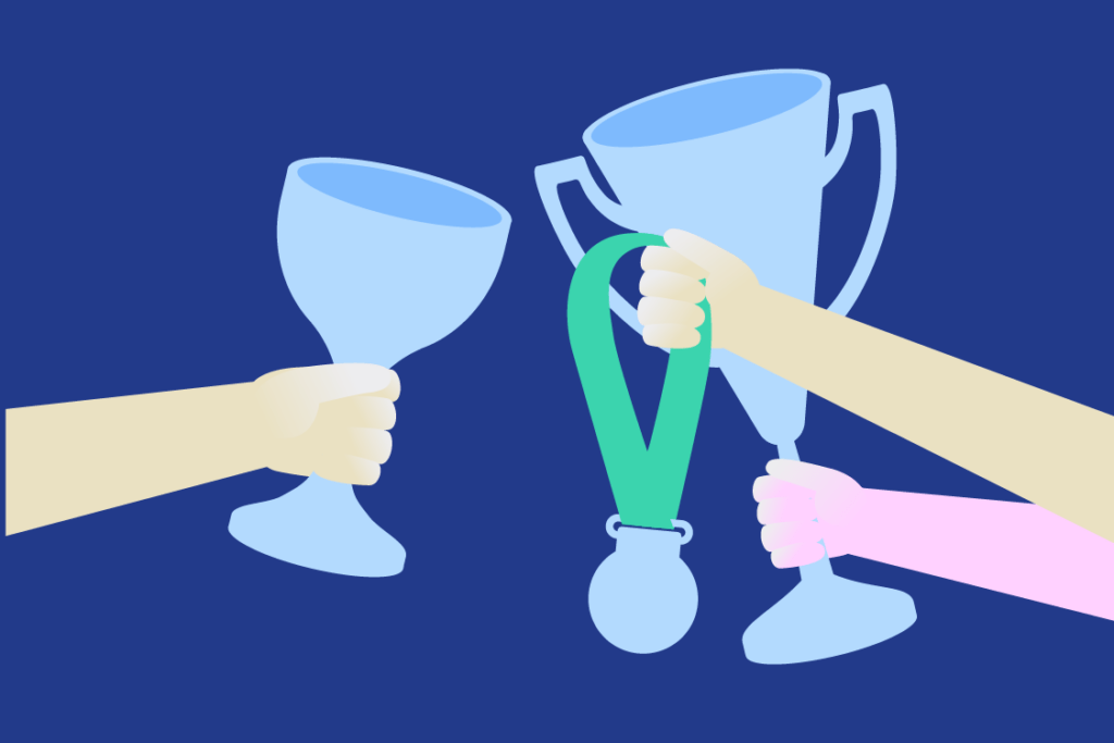 Ilustración de trofeos y medalla alusiva al Premio Carlos Vial Espantoso que destaca buenas prácticas laborales