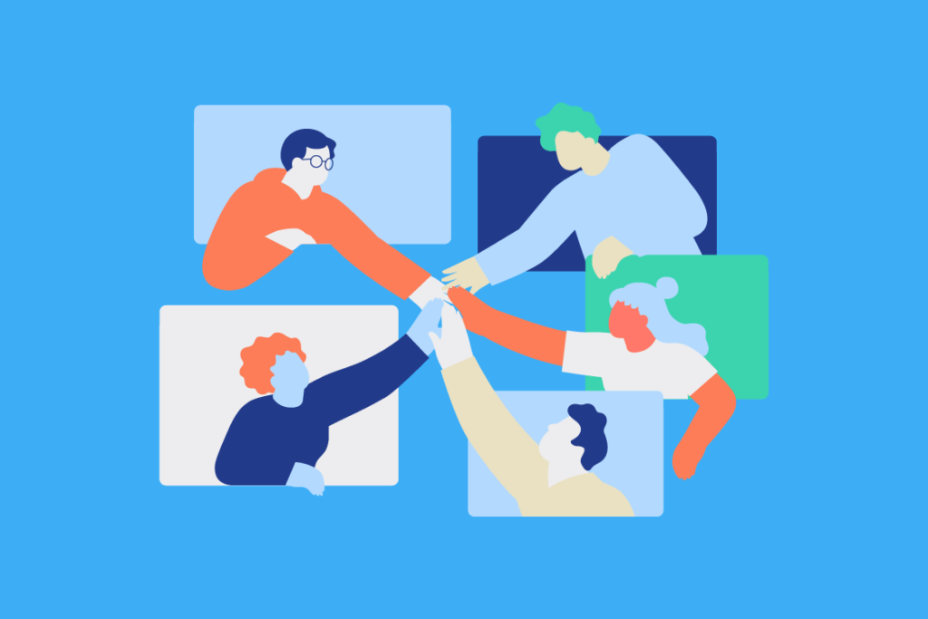 Ilustración de personas unidas, para comunicar el significado de elaborar una política de Relacionamiento Comunitario