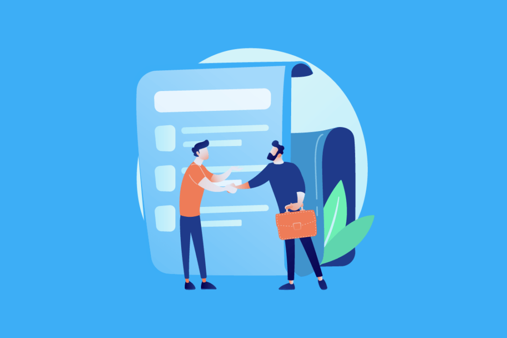 Ilustración de dos personas estrechándose las manos, para representar el acuerdo de una Política de conciliación