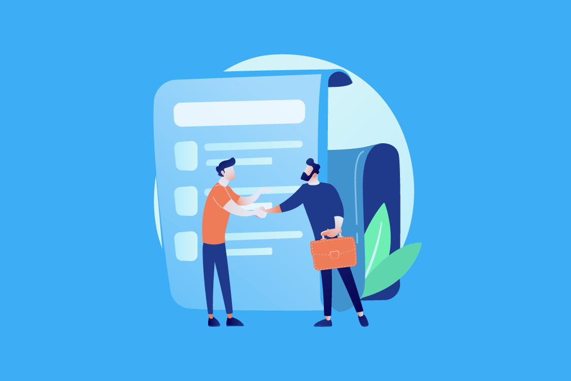 Ilustración de dos personas estrechándose las manos, para representar el acuerdo de una Política de conciliación