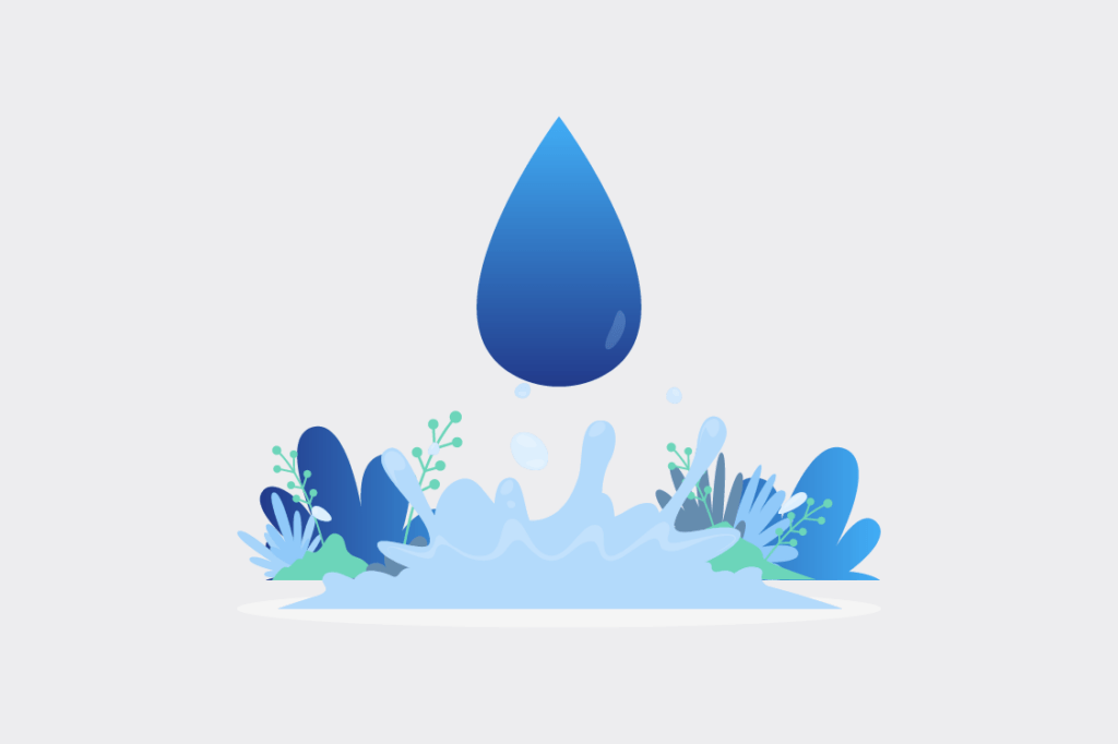 Gota de agua y salpicadura simbólica de los recursos hídricos, asociada al cálculo de la huella hídrica México