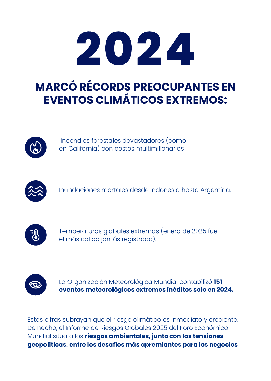 Resumen de eventos climáticos extremos 2024 y su impacto en los riesgos ambientales y conflictos geopolíticos a nivel global