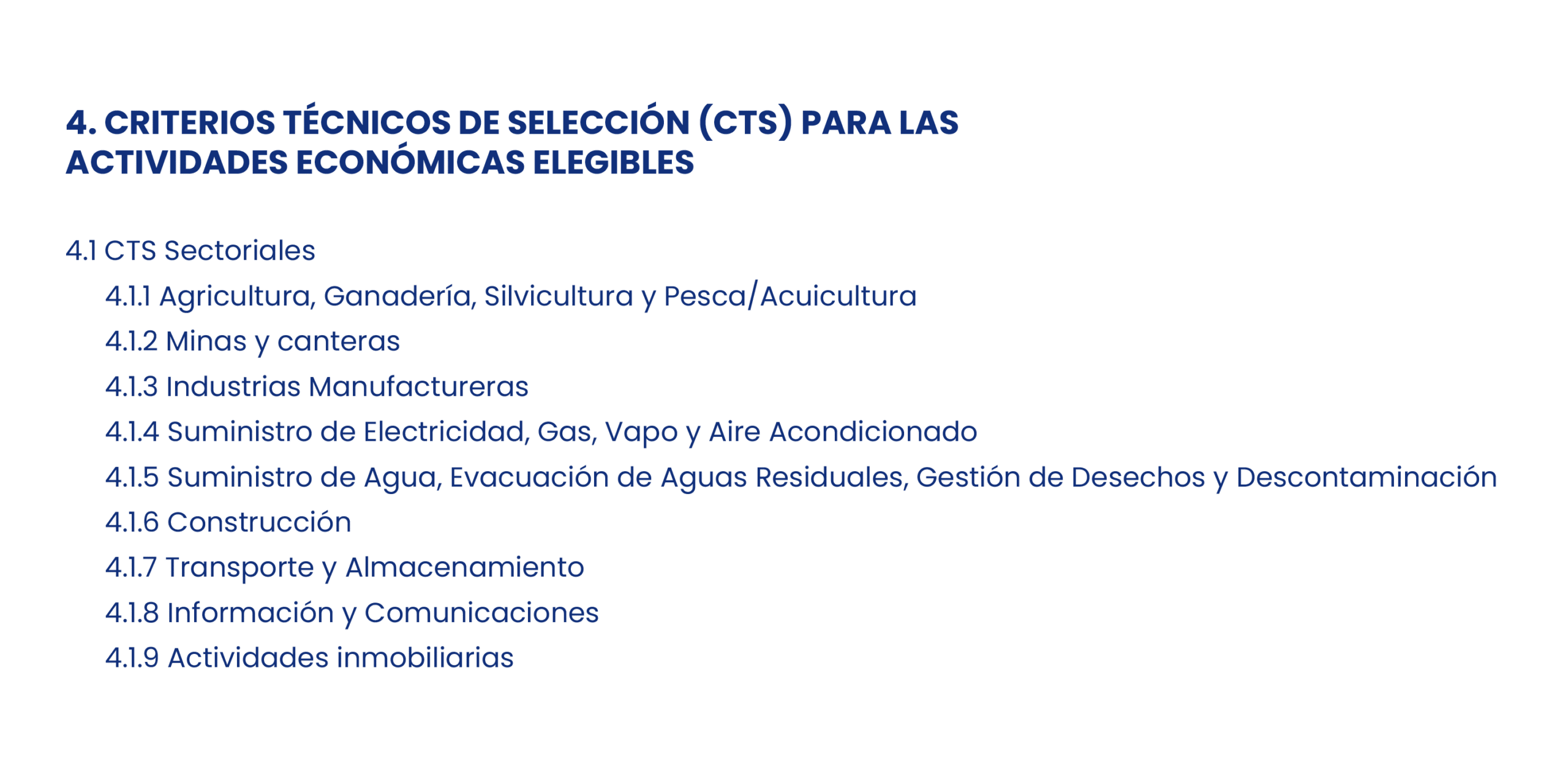 Listado de criterios técnicos de selección de la Taxonomía Medioambientalmente Sostenible de Chile para actividades económicas elegibles