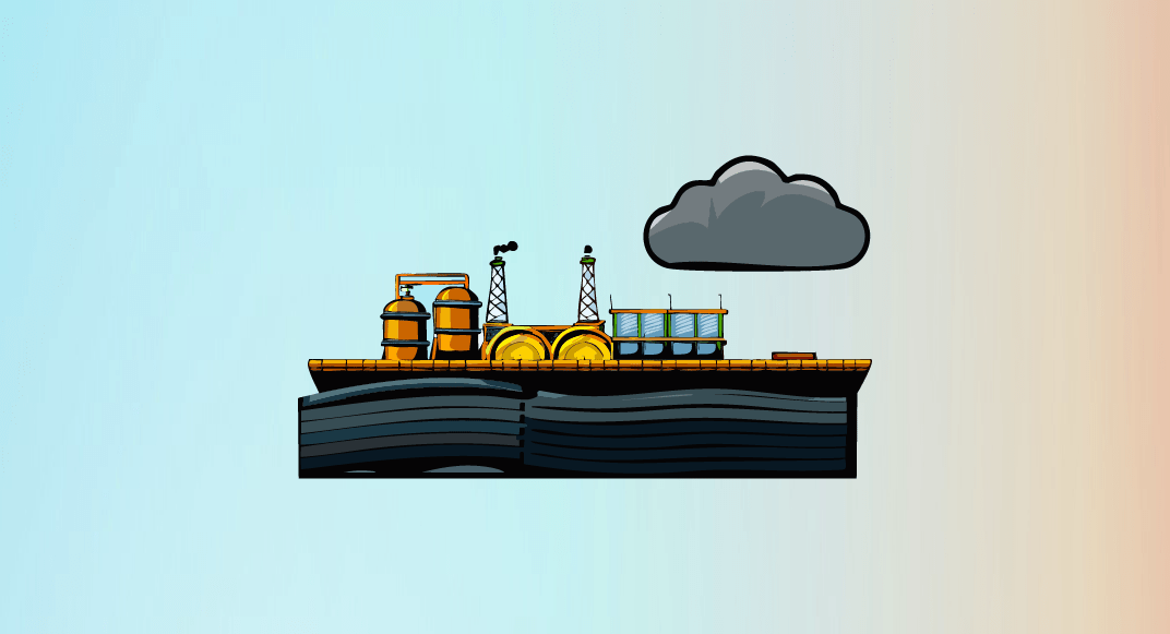 Ilustración de infraestructura y operaciones en puertos marítimos, mostrando contenedores, maquinaria industrial y gestión portuaria sostenible
