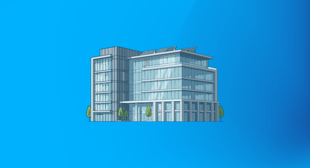 Edificio sobre un fondo celeste