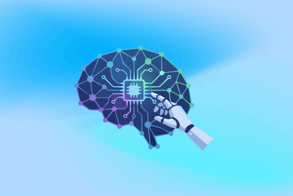 Cerebro con una mano de robot, asemejando la inteligencia artificial