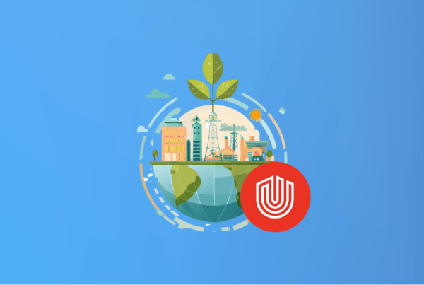 Círculo con planeta sostenible y logo de Unacem